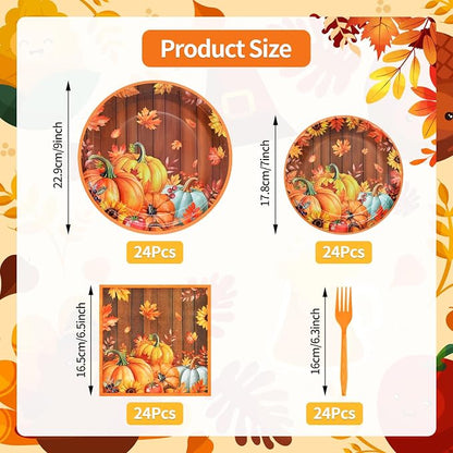 96 Pieces Thanksgiving Pumpkin Tableware Set Party Supplies - Image 2