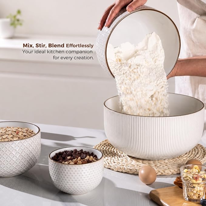 GBhome Ceramic Mixing Bowls Set of 4, Stoneware Nesting Serving Bowls | - Image 5