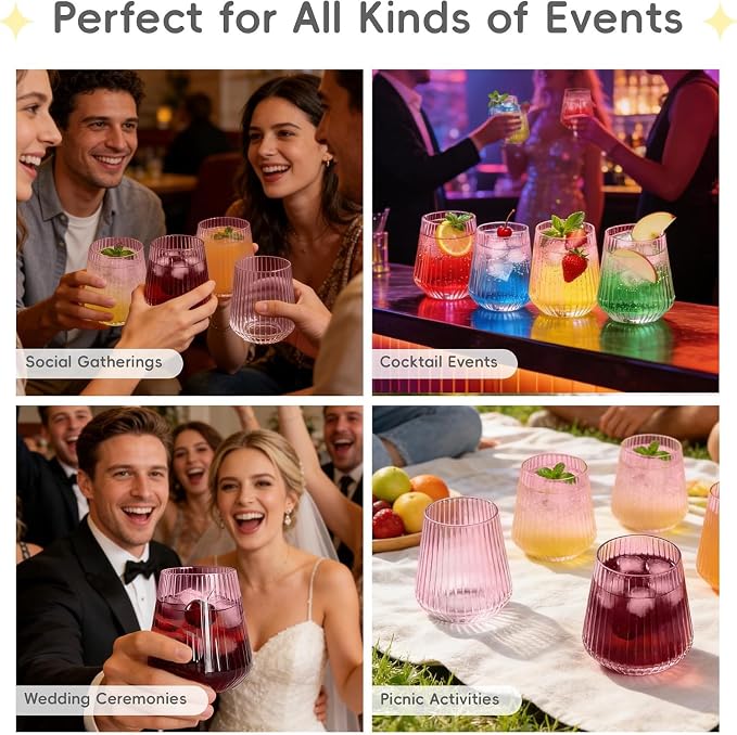 N9R 24PCS Pink Plastic Wine Glasses Disposable, 14 oz Cocktail & Spritz | Pink - Image 6