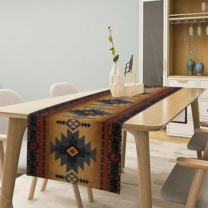 Aztec Table Runner, Southwestern Ethnic Geometric Triditional Table Runner - Image 2