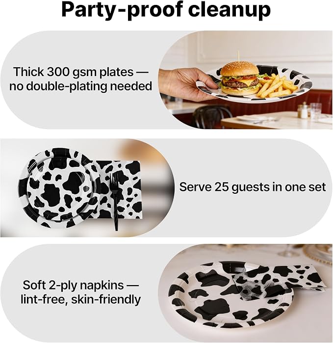 100 Pcs Disposable Black Cow Print Tableware Set - Image 7