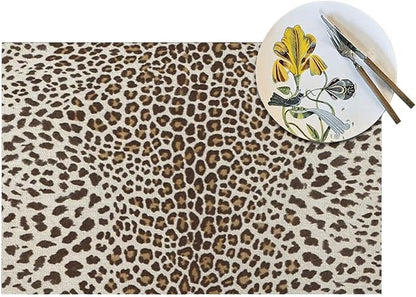 Leopard Print Placemats Set of 4,12x18 Inches Brown Cheetah Animal Print Decorative Placemats Rectangle Boho Modern Abstract Table Mats for Party Home Kitchen Dining Table Decoration