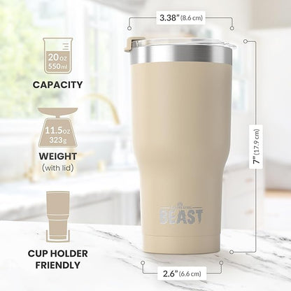 Beast 20 oz Tumbler Stainless Steel Vacuum Insulated Coffee Ice Cup Double Wall Travel Flask (Sand)