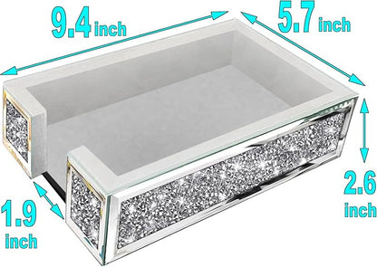 Wocred Mirror Guest Towel Napkin Holder,Crystal Crushed Diamond Dinner Napkin Holder for Dining Table,Rectangle Guest Disposable Towels Tray for Bathroom .(9.4”X5.7”X2.6”)