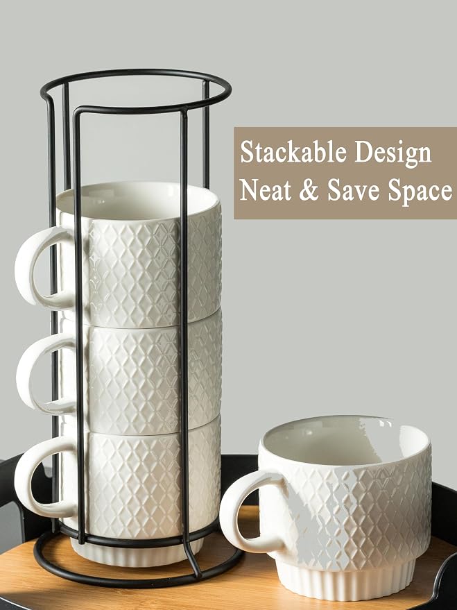 Gomakren Stackable 13oz Coffee Mugs Set of 4 - Image 3