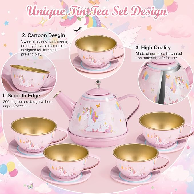 Tea Party Set for Little Girls, Toddler Girl Toys Kids Kitchen Pretend Playset - Image 5