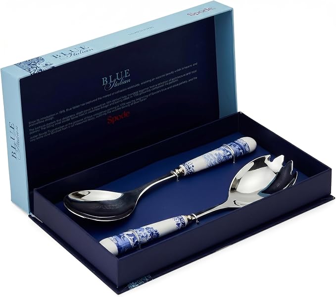 Spode Blue Italian Collection Salad Servers | 2 Piece Spoon and Fork Set | 10 by Portmeirion