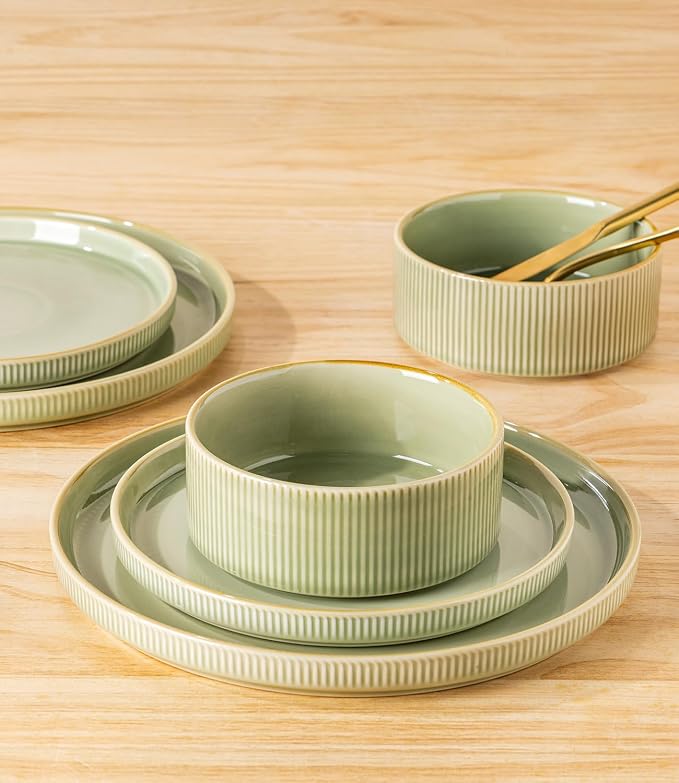 Ceramic Dinnerware Set for 4, 12-Piece Plates and Bowls Set | Lightweight - Image 5
