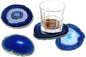 AMOYSTONE Blue Agate Coasters Set of 4, 3.5-4 Inch Polished Gemstone Coasters with Rubber Bumpers, Elegant Wedding Gift for Couples, Home Bar Decor