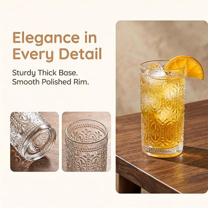 Bekith 6 Pack Romantic Drinking Glasses, 12 oz Highball Glasses, Thick Water - Image 5