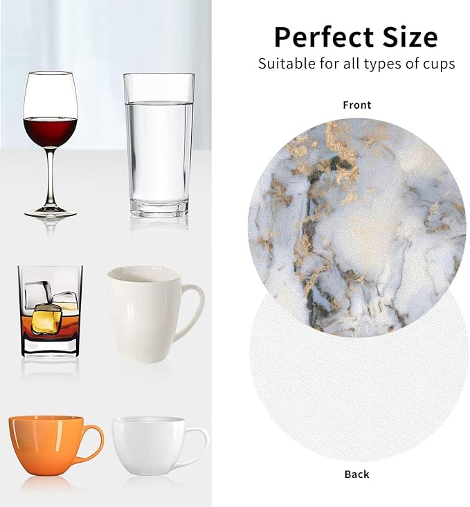 White Gray Gold Marble Coasters Set of 6 Coasters - Image 9