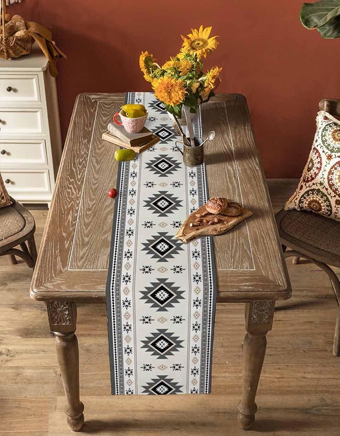 Boho Table Runners 36 Inches Long, Abstract Southwestern Kitchen Dining Tables - Image 4