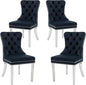 KCC Velvet Dining Chairs Set of 4, Upholstered High-end Tufted Dining Room Chair with Nailhead Back Ring Pull Trim Stainless Steel Legs, Contemporary Nikki Collection Modern Style for Kitchen, Black