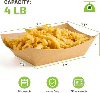 ZORRITA Large Paper Food Trays, 4 LB, 100 Pack | Disposable, Kraft Paper - Image 2