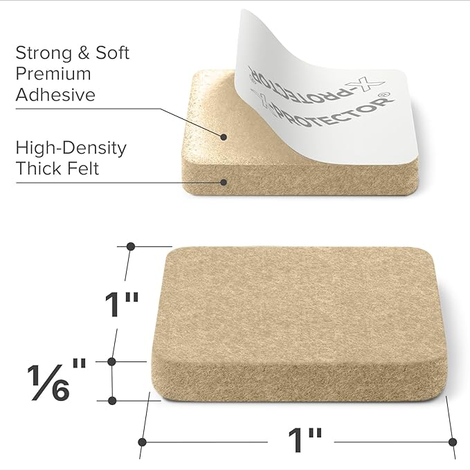 X-PROTECTOR Felt Furniture Pads - 48 PCS 1" - Felt Pads Floor Protectors - Chair Felt Pads - Felt Pads for Furniture Feet - Furniture Pads for Hardwood Floors - Protect Your Floors! (Beige, Square)