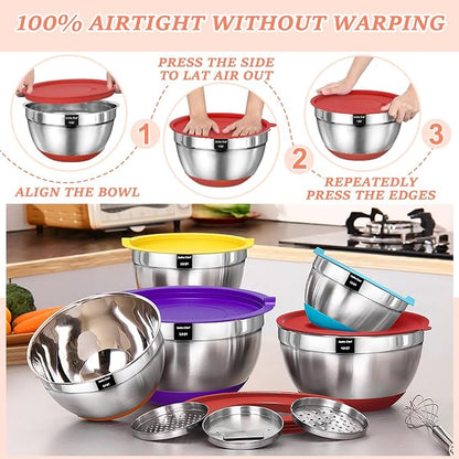 Umite Chef Mixing Bowls with Airtight Lids Set, 3 Grater Attachments & Non-Slip - Image 4