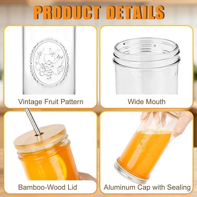 Magicsky 24 oz Glass Cups Iced Coffee Mason Jar Tumbler - Image 2