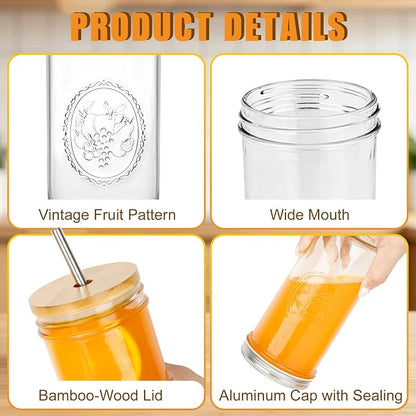Magicsky 24 oz Glass Cups Iced Coffee Mason Jar Tumbler - Image 2