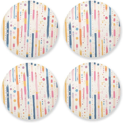 Stripes Tiny Dots Minimalist 4 Pcs Aesthetic Coaster Thick Heat Resistant Mats by KLL