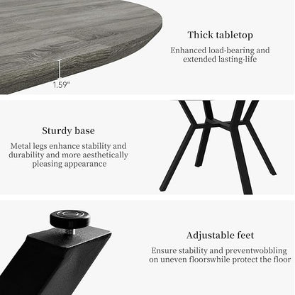 Extendable Round Dining Table Set for 4 People, 43.3"-59.1" Extendable Kitchen Table with 4 Upholstered Chairs, Space Saving for Kitchen Dining Room (Grey Table+4 U-Shaped Black Chairs)