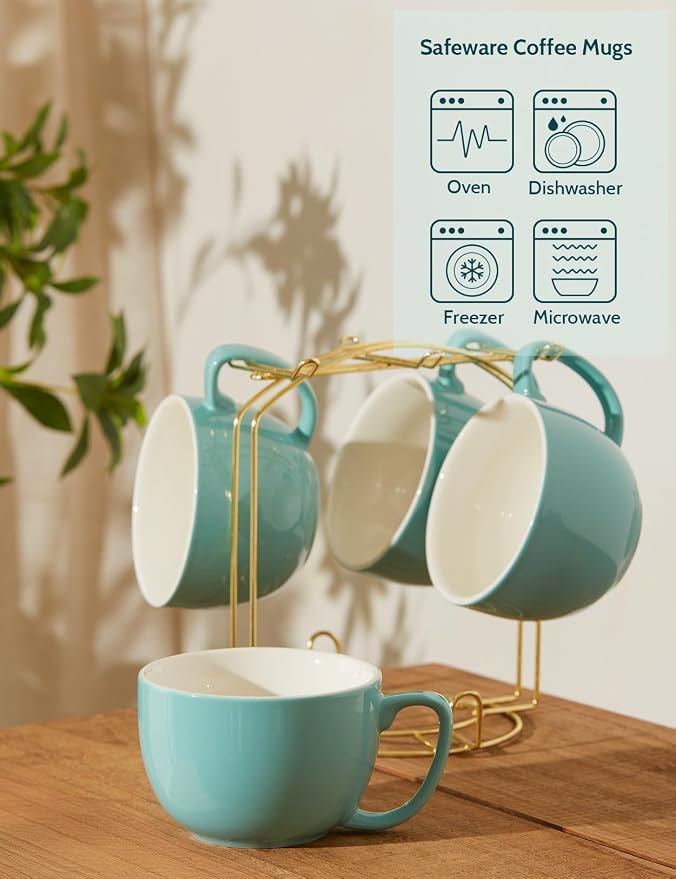 Teocera Turquoise Coffee Mugs Set of 4, 16 oz Ceramic Coffee Mug, Large Mug Set - Image 4
