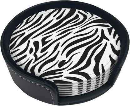 Drink Coasters with Holder Stand Set of 6, Zebra Stripes Print Pu Leather - Image 6