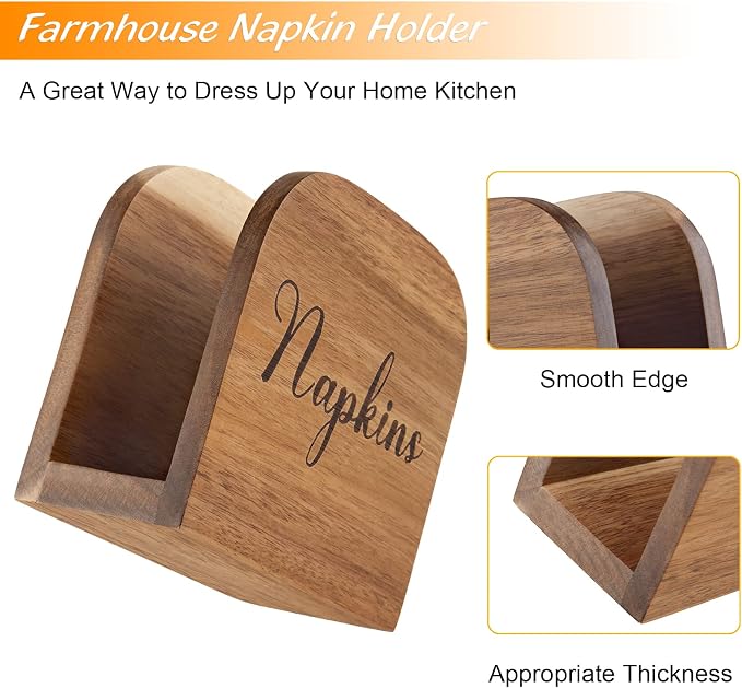 Napkin Holder for Table, ALELION Acacia Wooden Napkin Holders for Kitchen - Image 3
