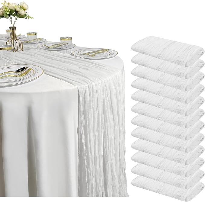 12 Pack Ivory Cheesecloth Table Runner – 10FT x 12pcs White Gauze Table Runners by HQ-SITE
