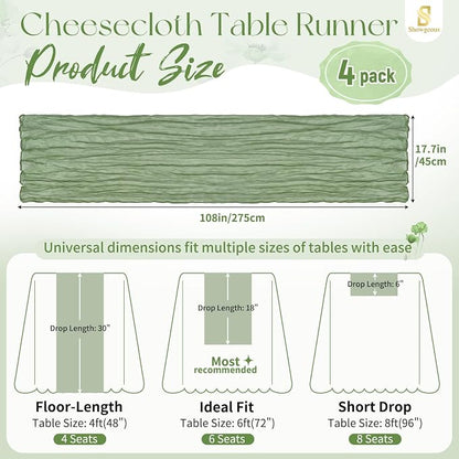 Showgeous 4 Pack Sage Green Cheesecloth Table Runner, 17 x 108 Inches | Boho - Image 2
