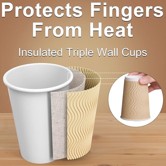 Hot Paper Cups 16 oz Disposable Insulated Corrugated Sleeve Ripple Wall Paper - Image 3