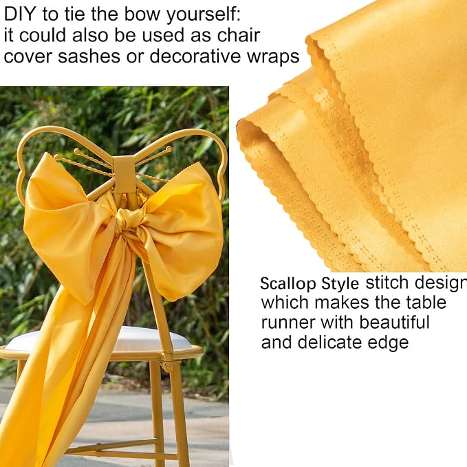 Gold Table Runners, 12x108 Inches, 2 Pack | Silk and Smooth Fabric, - Image 6