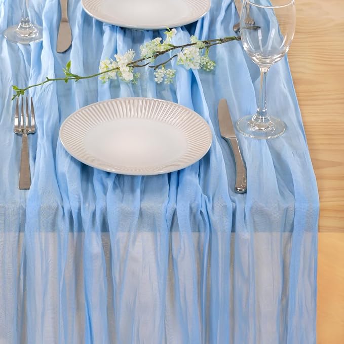 Light Blue Cheesecloth Table Runner - Image 3