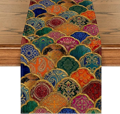 Artoid Mode Wave Shape Peacock Feather Lotus Paisley Table Runner, Seasonal by ArtoidMode