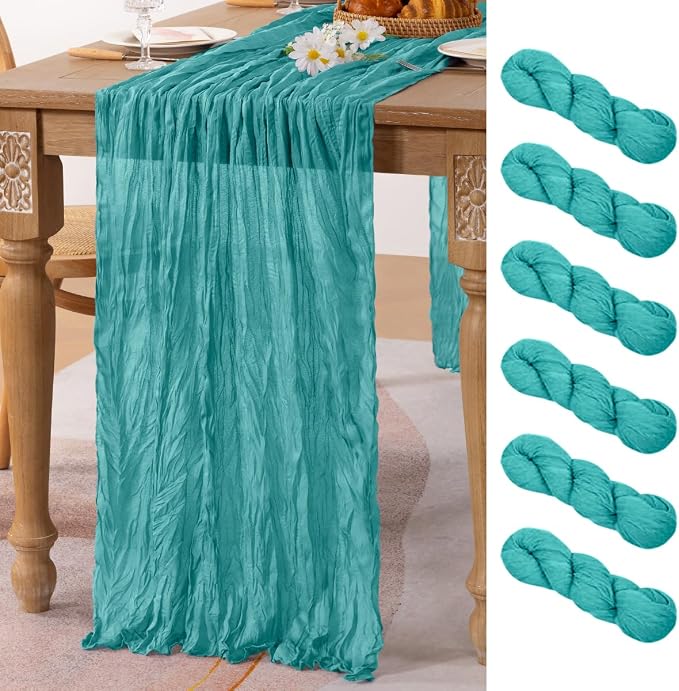 6 Pack Teal Green Cheesecloth Table Runner 10ft Rustic Summer Decor | by MLMC