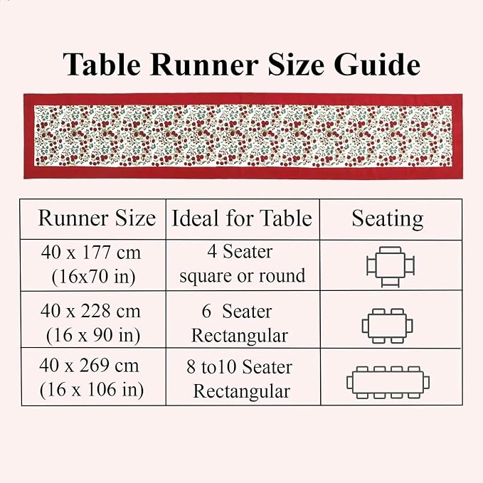 Garnet Red Hand Block Print 100% Cotton Reusable Table Runner 16" X 70" Inches - Image 5