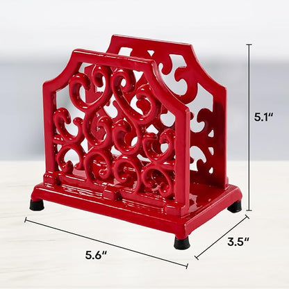JOGREFUL Cast Iron Napkin Holder, Kitchen Organizer Dense Scrollwork Red | - Image 3