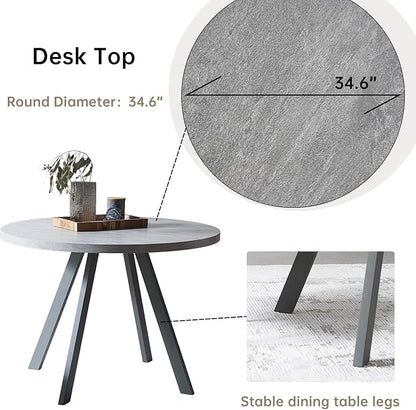 Round Dining Table Set, Mid Century Modern Small Round Dining Table Set, Saving Space (Table + 4 Brown Chairs)