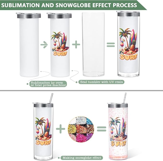 20 Oz 8 Pack Double Wall Pre Drilled Sublimation Storyboard Snow Globe Tumbler - Image 5