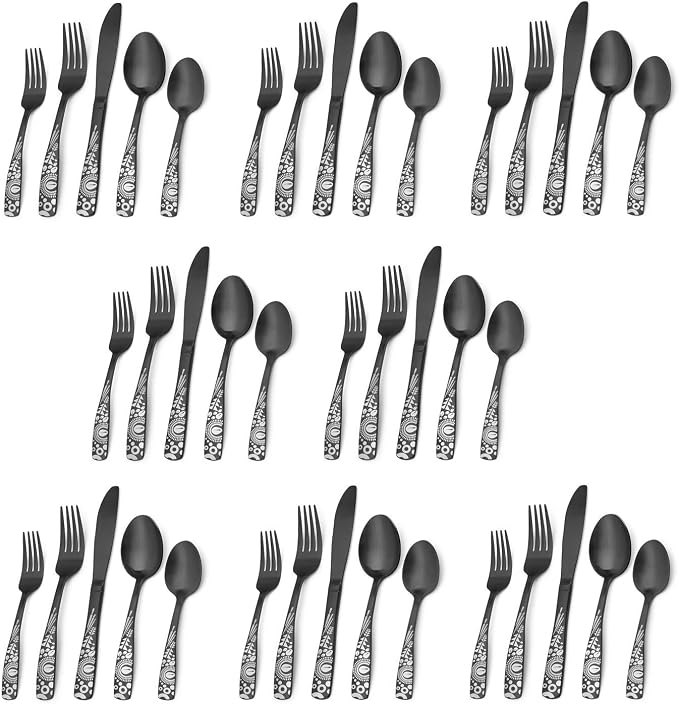 Matte Black Silverware Set, Bysta 40-Piece Stainless Steel Flatware Set by Bysta