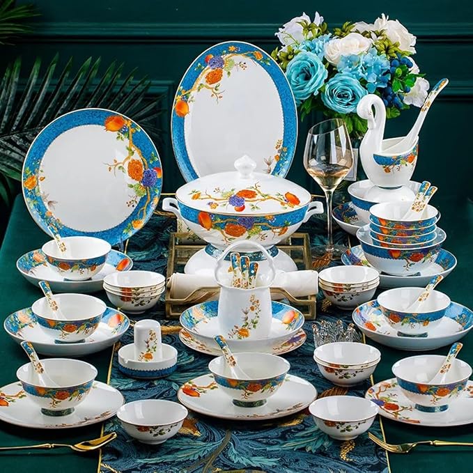 60 Pieces of 10-12 People Bone China Bowl and Plate Dinnerware Set Pomegranate by Unknown