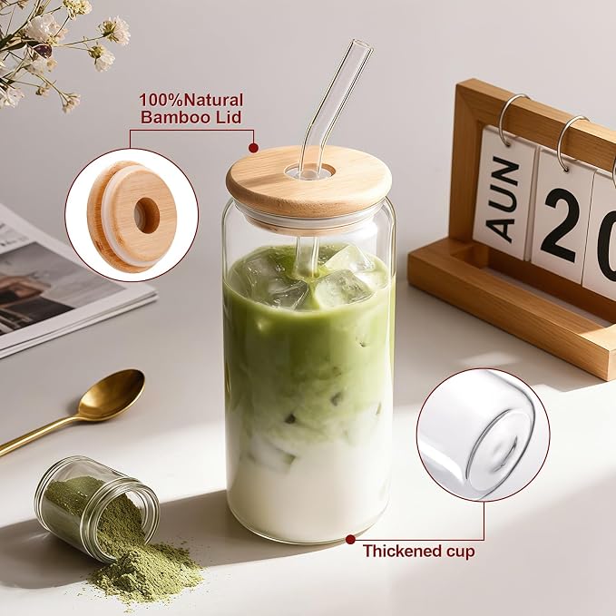 Iced Coffee Cups with Lids 2 pcs: 20 oz Glass Cups with Lids and Straws as - Image 6