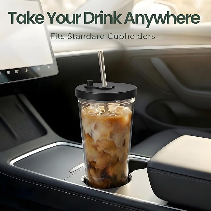 Reusable Iced Coffee Cup with Lid and Straw, 16 oz/Grande, BPA-Free Double-Wall - Image 4