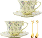 Country Roses Porcelain Tea Cup and Saucer Set by Unknown