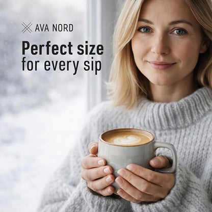 Ava Nord Stoneware Ceramic Coffee Mugs Set of 4 | 12 oz | Sage Ash | Lead-Free - Image 4