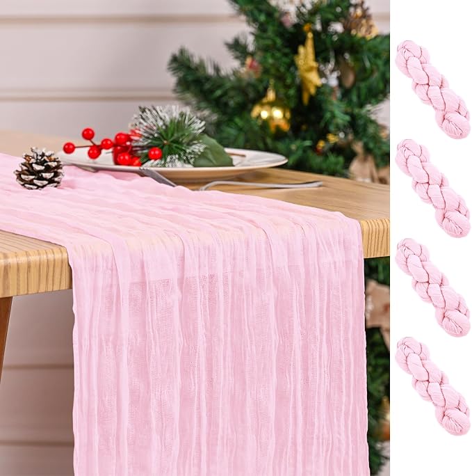 4 Pack Pink Table Runner 17 x 108inch Cheesecloth Table Runner Boho Gauze Table by Lumaycens