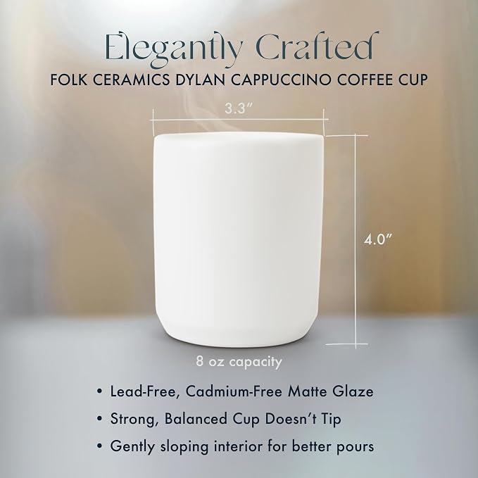 Folk Ceramics Dylan Cappuccino Cups, Whisper White, 8oz | Double Walled Ceramic - Image 5