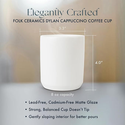 Folk Ceramics Dylan Cappuccino Cups, Whisper White, 8oz | Double Walled Ceramic - Image 5