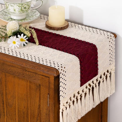 Boho Table Runner Summer Farmhouse Rustic Dining Dresser Scarf Home Decor | - Image 2