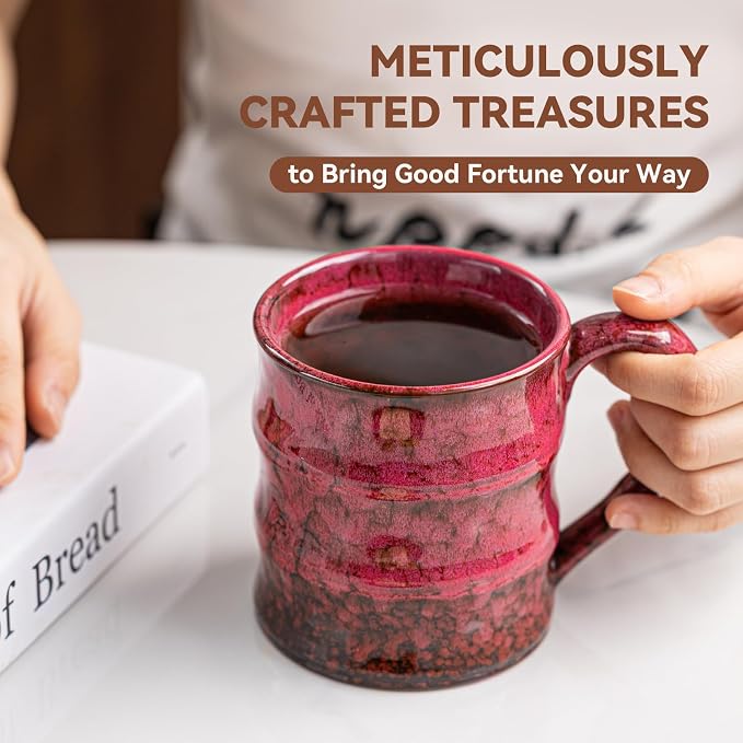 Rustic Red Ceramic Coffee Mug 15oz – Handcrafted Unique Gift - Image 5