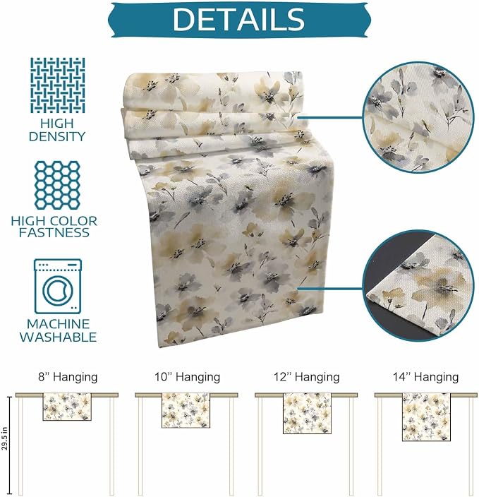 Watercolor Flower Short Table Runners 36 Inches, Cotton Linen Fabric Table - Image 7
